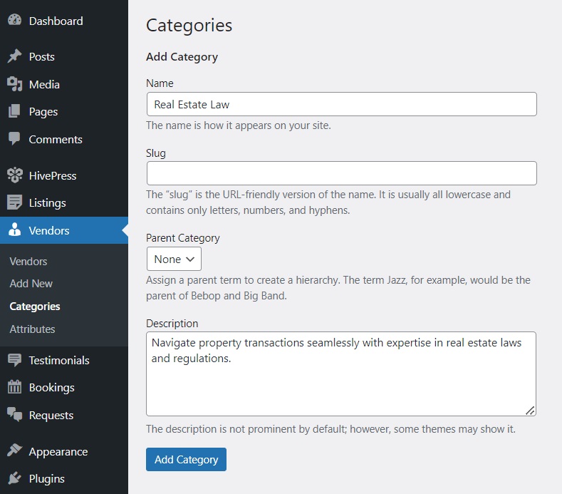 Adding vendor categories.