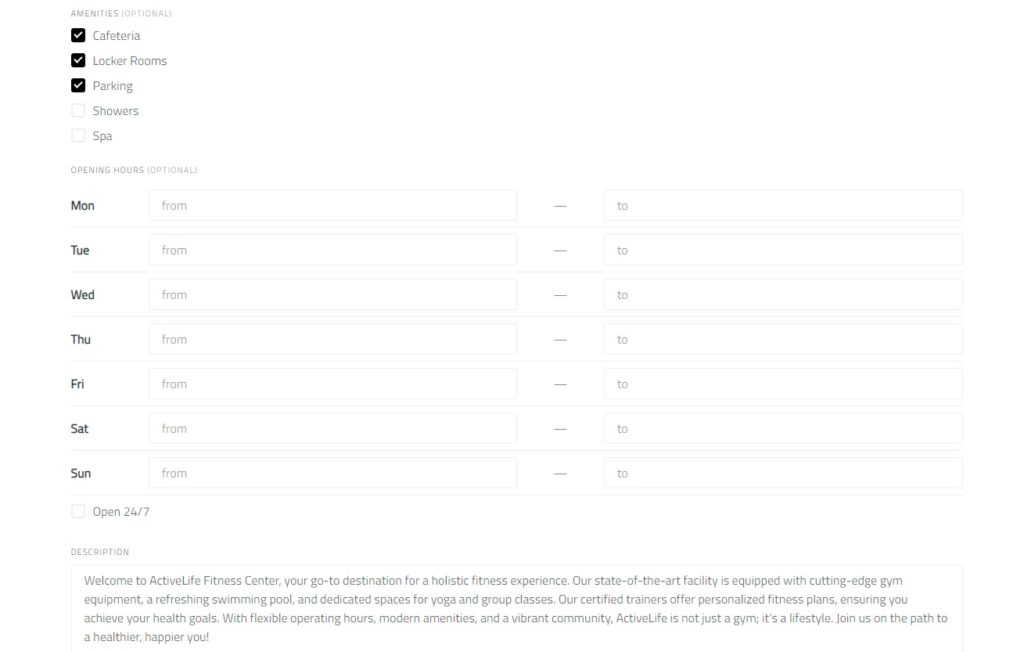 A listing submission form.