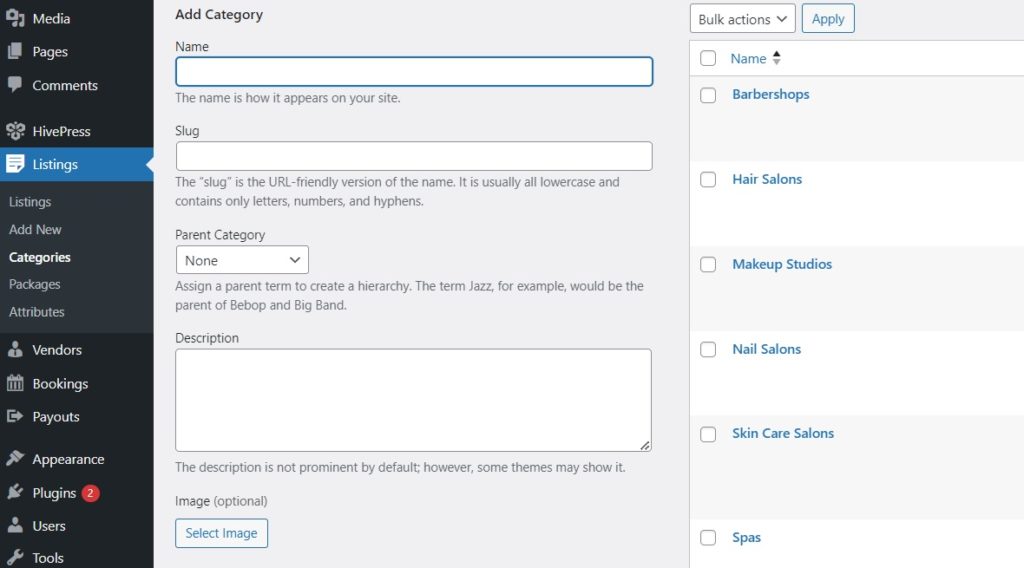 Adding listing categories.