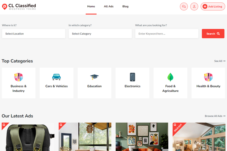CL Classified WordPress theme.