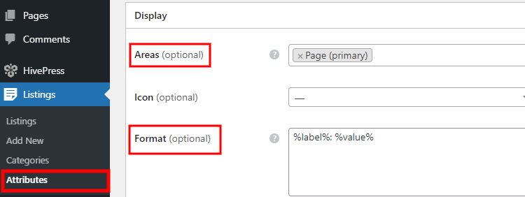Setting up a display format for a custom listing field.