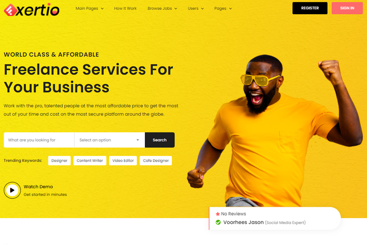 Exertio, a premium freelance marketplace WP theme.