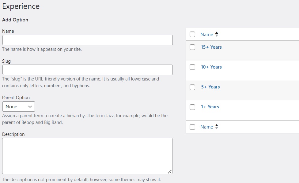 Adding options to search filters.
