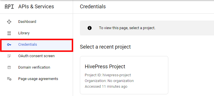 Creating an API key.