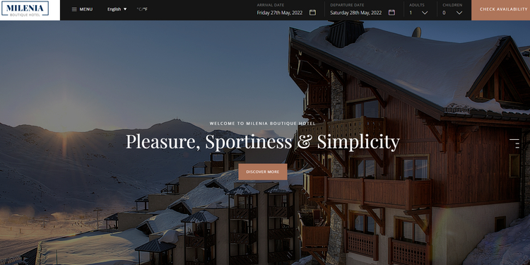 A homepage of the Milenia WordPress theme.