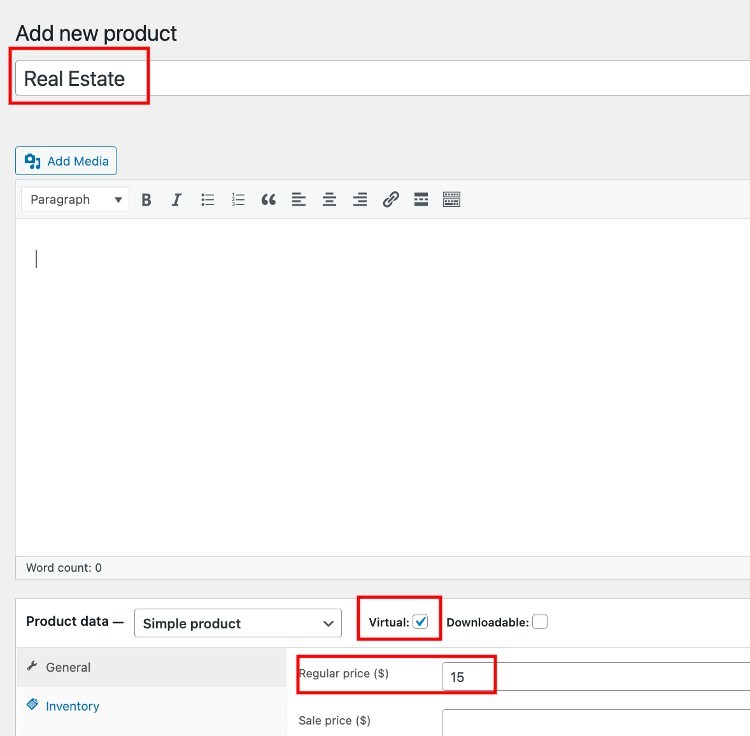 Creating a sample WooCommerce product.
