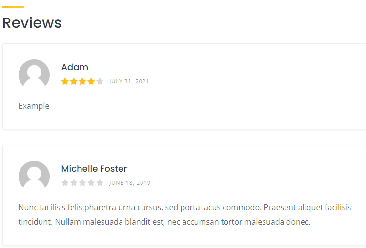 Example of users' reviews.