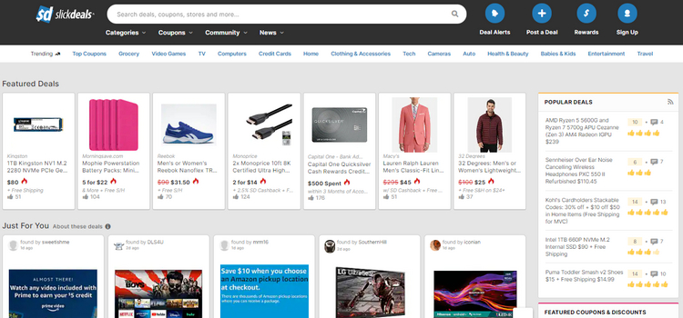 Slickdeals homepage.
