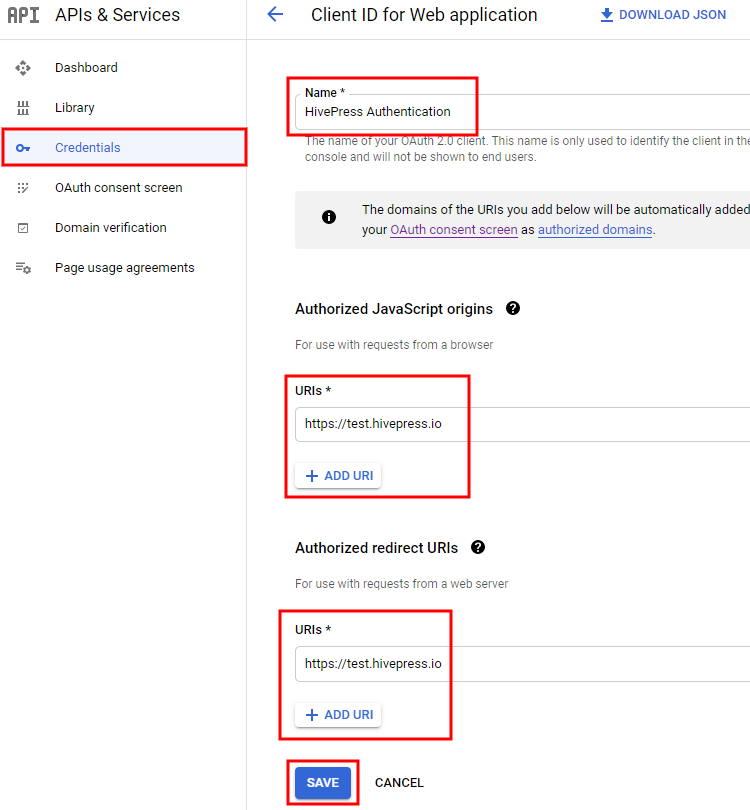 Filling out details necessary for creating new credentials.