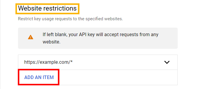 Example of how to add website restrictions for API Key