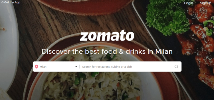 Zomato homepage.