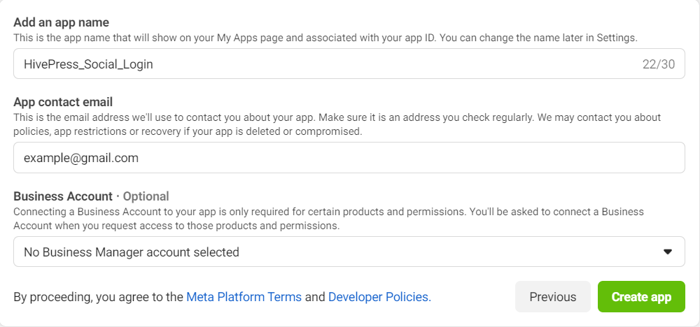 Adding Facebook App name.