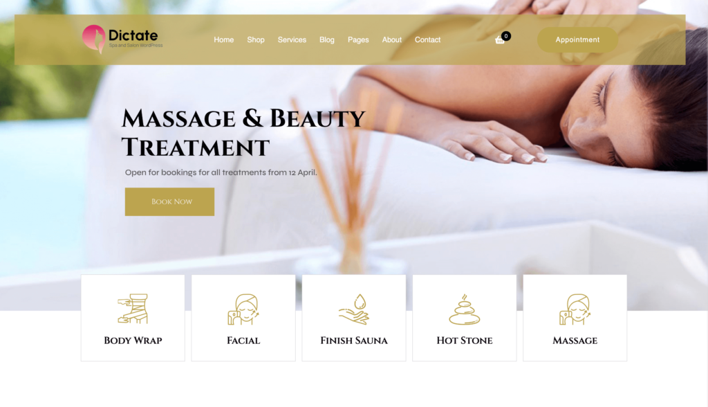 Dictate, an appointment booking WordPress theme.