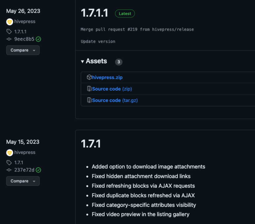 HivePress changelog.