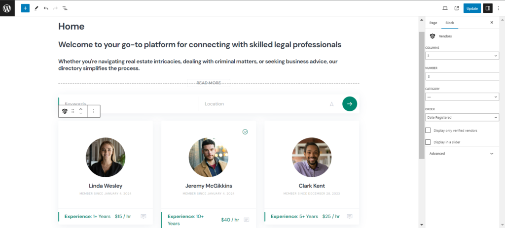 WordPress lawyer directory website.