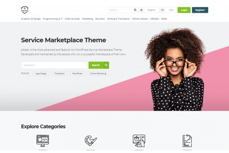 Jobster, a service marketplace WordPress theme.