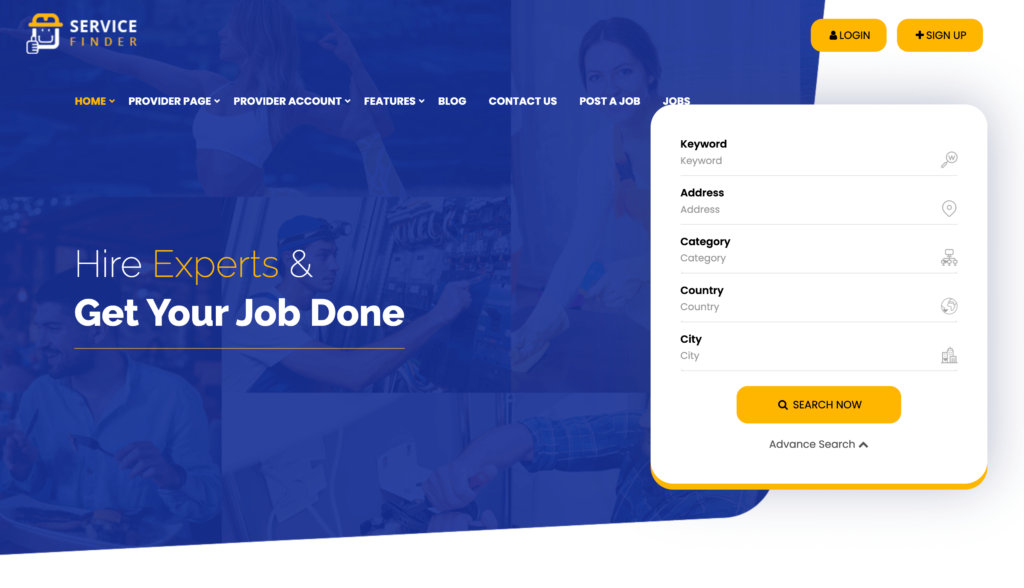 Service Finder WordPress theme.