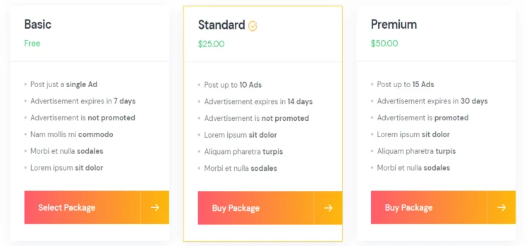 Monetize a classifieds website by selling listing packages.