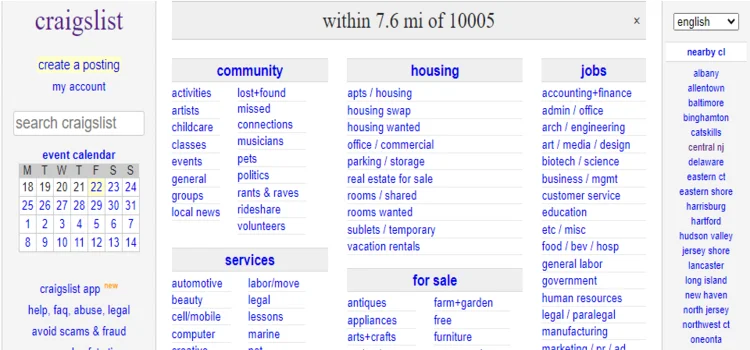 Craigslist homepage.