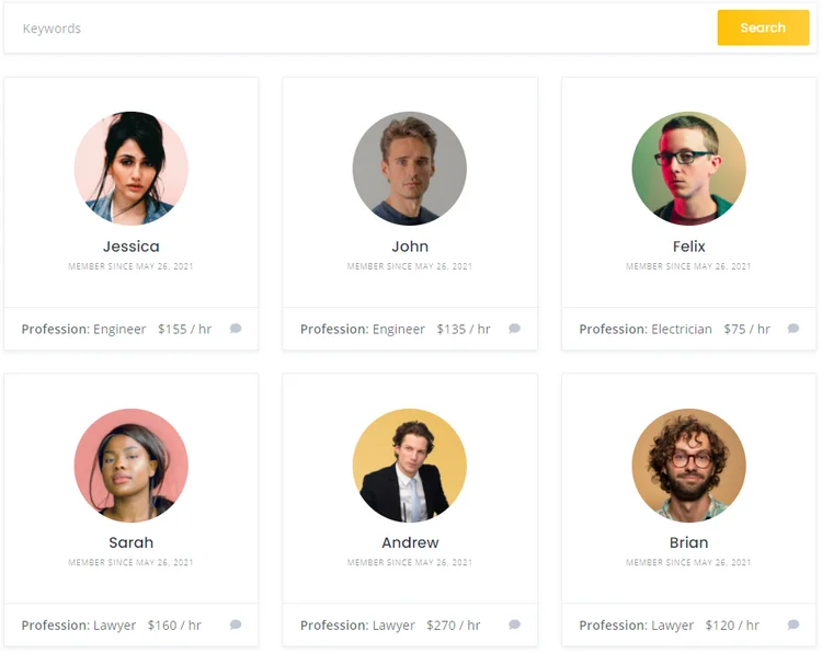 Example of a WordPress member directory website.
